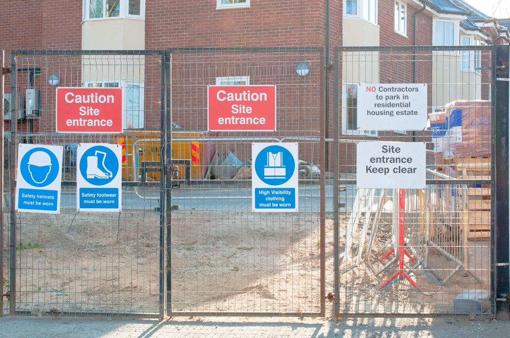 construction site warning fence signs